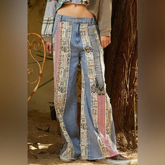 POL Boho Patchwork Wide-Leg Jeans | Multicolor Magic & Relaxed Fit - Picture 8 of 8